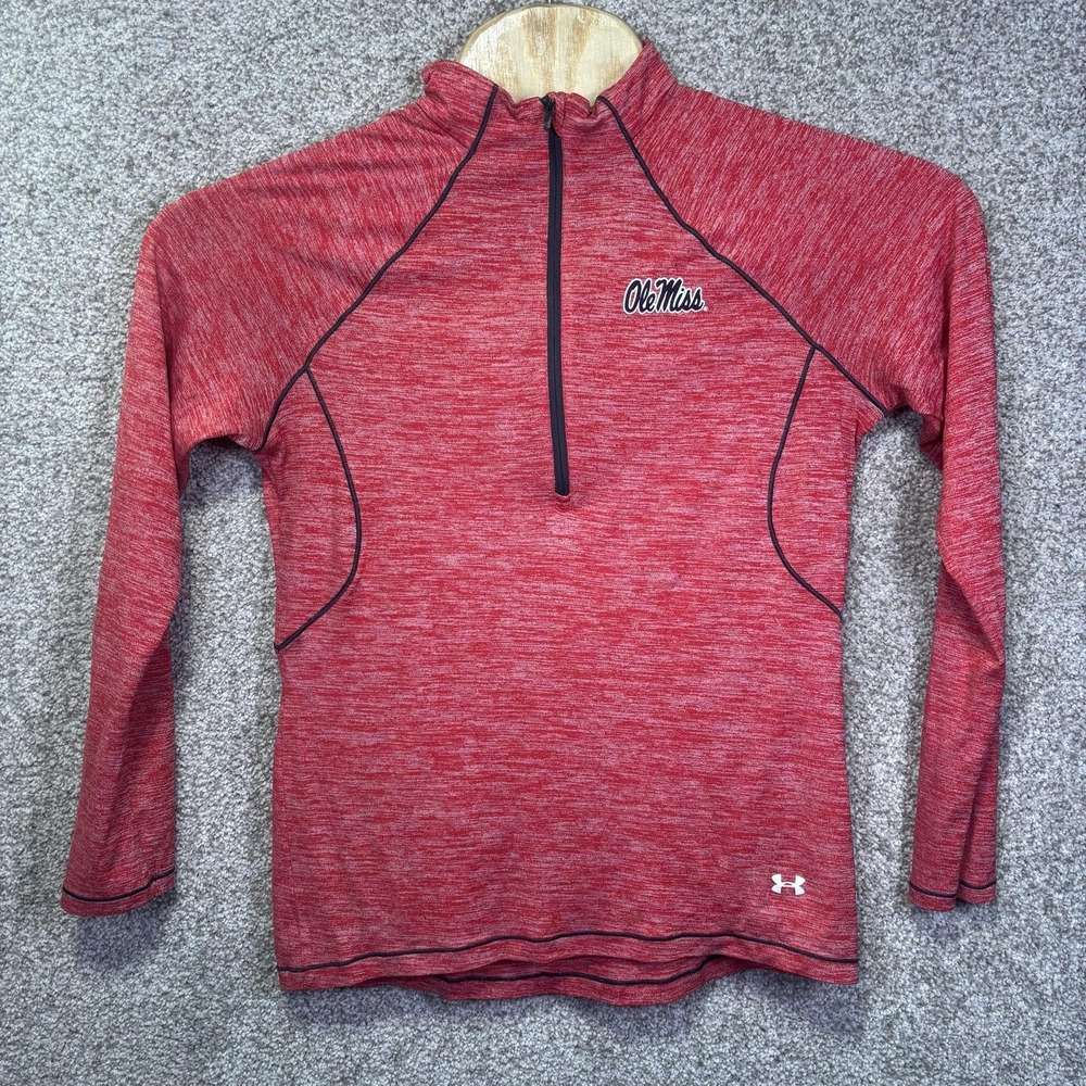Ole Miss Rebels Shirt Womens Large Red NCAA Football Under Armour 1/4 Zip